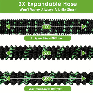 Expandable Garden Hose, 100 ft Water Hose with 10 Function Spray Nozzle, Lightweight Flexible Hose with 3/4 Inch Solid Fittings and 4-Layer Latex Core, 100ft Heavy Duty No-Kink Stretch Hoses