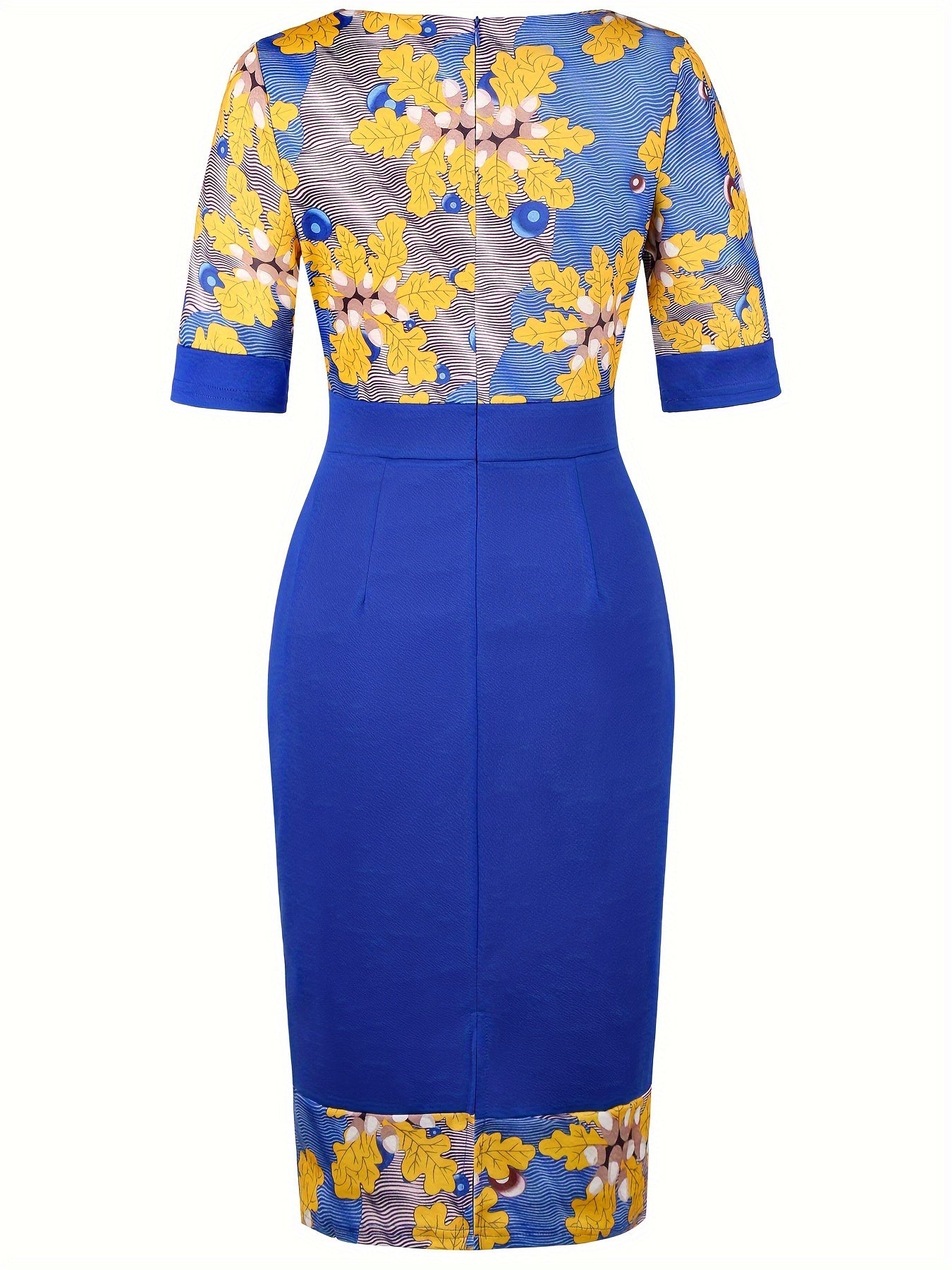 Chic Striped & Floral Print Bodycon Dress - Fashionable Figure-Hugging Style - Flattering Crew Neck & Short Sleeves - Perfect for Spring & Summer Wardrobe - Womens Clothing