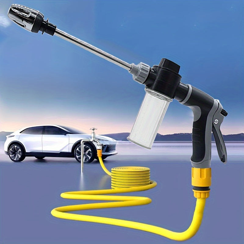 [High-Pressure Water Gun] High-Pressure Quick Connect Adapters Car Washing Water Gun | Universal 3/4 & 1/2 Inch Multi-Purpose Garden Hose Nozzle with Foam Tank - Compact & Adjustable for Cars, Gardens, Pets & Outdoor Cleaning