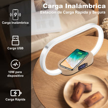 Load image into Gallery viewer, Advanced LED Desk Lamp with Wireless Charger, USB Port, and Multi-Functional Clock - Foldable, Adjustable, and Energy-Efficient - Perfect for Desktop, Bedroom, Bedside, Office, and Study
