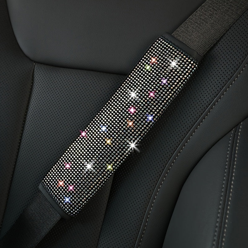 2pack Car Setting Seat Belt Protector Leather Bag Edge Shoulder Protector Car Interior Full Of Artificial Diamonds Modified Decoration Supplies