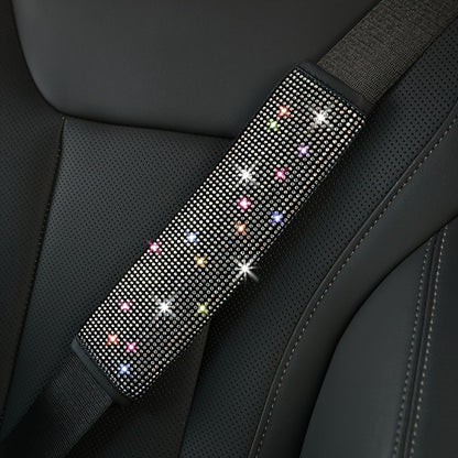 2pack Car Setting Seat Belt Protector Leather Bag Edge Shoulder Protector Car Interior Full Of Artificial Diamonds Modified Decoration Supplies