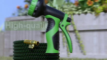 Load image into Gallery viewer, Expandable Garden Hose, 100 ft Water Hose with 10 Function Spray Nozzle, Lightweight Flexible Hose with 3/4 Inch Solid Fittings and 4-Layer Latex Core, 100ft Heavy Duty No-Kink Stretch Hoses
