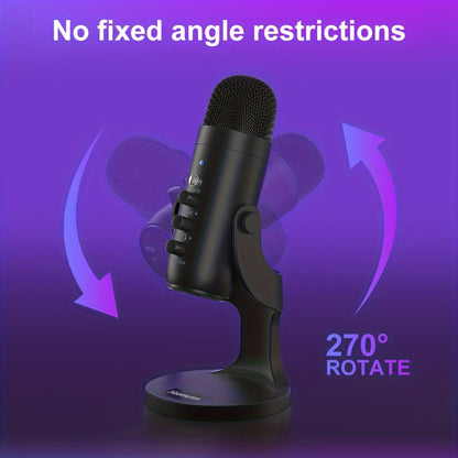 USB Microphone, Condenser Computer PC Mic, Plug&Play Gaming Microphones For PS 4&5.Headphone Output&Volume Control, Mic Gain Control, Mute Button For Vocal, For YouTube Podcast On Mac&WindowsBlack