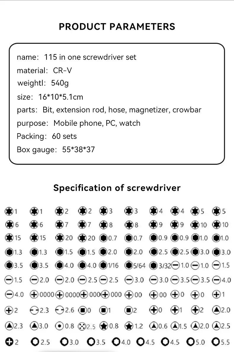115 In 1 Computer Repair Kit Magnetic Precision Screwdriver Set Small Impact Screw Driver Set With Case For Smartphone, IPad, PC, Camera, Laptop, Glasses, Watch, Mini Pocket Tool Set