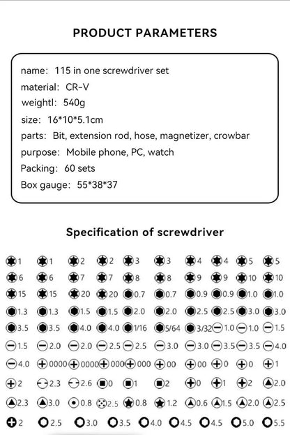 115 In 1 Computer Repair Kit Magnetic Precision Screwdriver Set Small Impact Screw Driver Set With Case For Smartphone, IPad, PC, Camera, Laptop, Glasses, Watch, Mini Pocket Tool Set