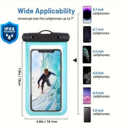 2 Pieces Universal Waterproof Phone Pouch - Waterproof Case For IPhone 14 13 12 11 Pro Max XS Plus Galaxy Cellphone Up To 7.0" Waterproof Cellphone Dry Bag Beach Vacation Essentials