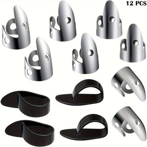 [12 Pieces Adjustable Steel Picks] 12 Pieces Steel Finger Picks Set, Including Stainless Steel Finger Picks And Thumb Picks, Metal Finger Picks Adjustable Bass Finger Picks For Guitar, Banjos And Other Instruments