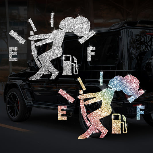 1pc Car Sticker Fuel Consumption Sticker Shiny Fuel Tank Cap Sticker Car Body Fuel Tank Cap Decorative Sticker Cartoon Reflective Personality Car Sticker