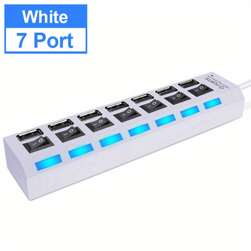 7/4 Ports LED USB 2.0 Adapter Hub with Power on/Off Switch for Laptop PC Computer, 5V Operating Voltage
