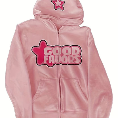 Trendy Womens Letter Print Hoodie - Full Zipper, Long Sleeve Casual Sweatshirt with Comfortable Pockets - Relaxed Fit, Soft & Stylish Womens Clothing