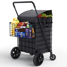 Load image into Gallery viewer, Extra Large Shopping Cart w/ 360 Swivel Wheels &amp; Waterproof Basket Liner for Groceries, Shopping Laundry - Foldable Collapsible &amp; Lightweight - Extra Large Heavy Duty Utility Cart
