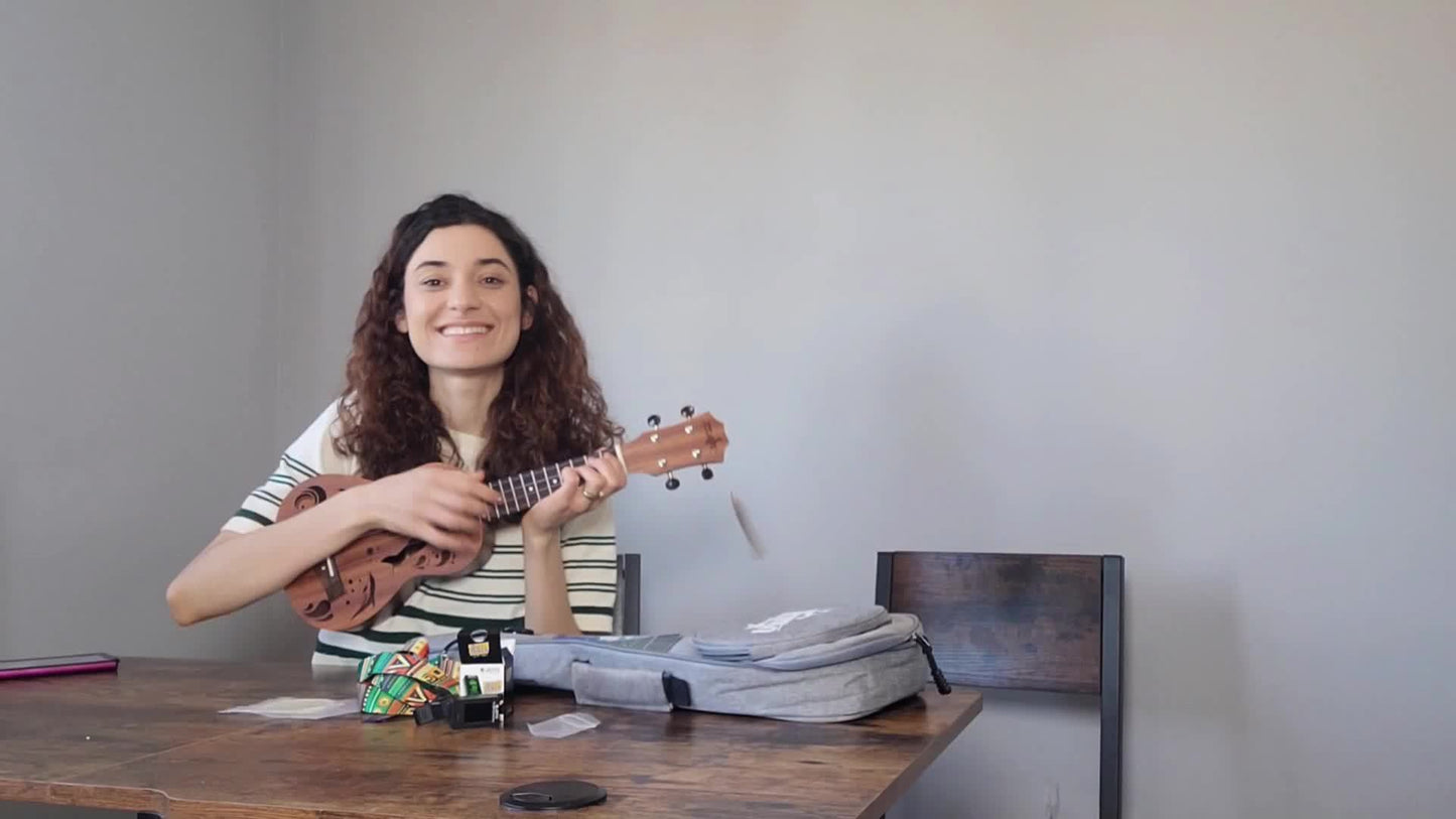 Amdini 21 inch Soprano Ukulele Sapele Small Hawaiian Guitar Set with Case Strap Tuner Picks Nylon Strings Primary Tutorial