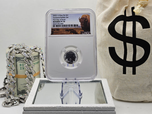 2023 1/10oz Fiji S$1. First Day Of Issue In NGC Holder.  Reverse PF 70 Buffalo