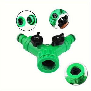 2Pcs 2-Way Plastic Garden Hose Y Connector With On/ Off Valves, 1/ 2" & 3/ 4" Female Thread Tap Adapter, Quick Joint Kit, Water Splitter Accessory, Green