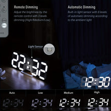 Load image into Gallery viewer, KOMUGI 9.7&quot; Digital LED Wall Clock with Remote Control - USB Powered, Auto Dimmable, Alarm, Large Display for Bedroom &amp; Living Room, Living Room Decor | Cubeshaped Design | Durable LED Numerals, Clock for Living Room
