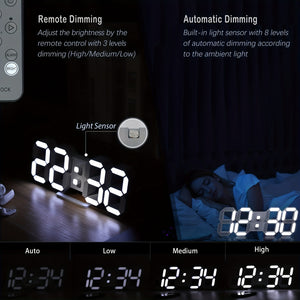 KOMUGI 9.7" Digital LED Wall Clock with Remote Control - USB Powered, Auto Dimmable, Alarm, Large Display for Bedroom & Living Room, Living Room Decor | Cubeshaped Design | Durable LED Numerals, Clock for Living Room