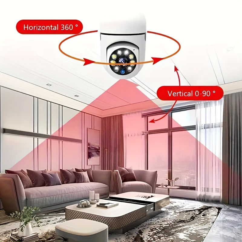 1pc Smart Light Bulb Security Camera, E27 Base, 360° Panoramic View, Motion Detection, Two-Way Audio, Indoor/Outdoor, Enhanced Home Safety