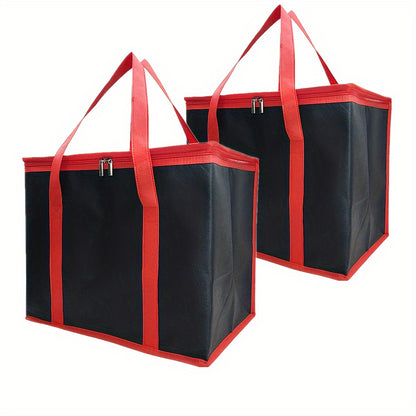 2 Pack XXL Cooler Bag And Insulated Grocery Bags For Food Delivery, Collapsible Cooler. Reusable Shopping Bags For Groceries With Zippered Top, Foldable, Heavy-Duty, Stands Upright