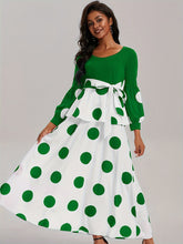 Load image into Gallery viewer, Vibrant Polka Dot V-Neck Long Sleeve Maxi Dress - Elegant High Tie Waist Flared Design, High Elasticity Polyester Fabric, Machine Washable, Random Printing, All-Season Wear, Knit Fabric, Womens Clothing for Adult

