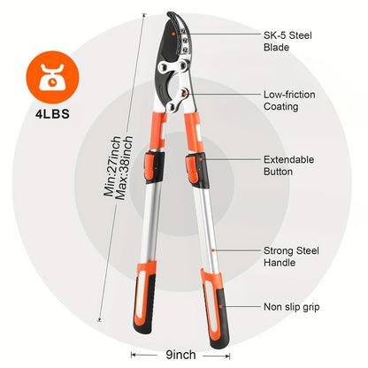 [Heavy-duty] 18/38 Inch Extendable Tree Pruning Shears | Heavy-duty Non Stick Sharp Edged Steel Blades | Branch Cutters With A Diameter Of Up To 2 Inches | Manual Hedge Shears For Shaping And Trimming Shrubs, Garden Tools