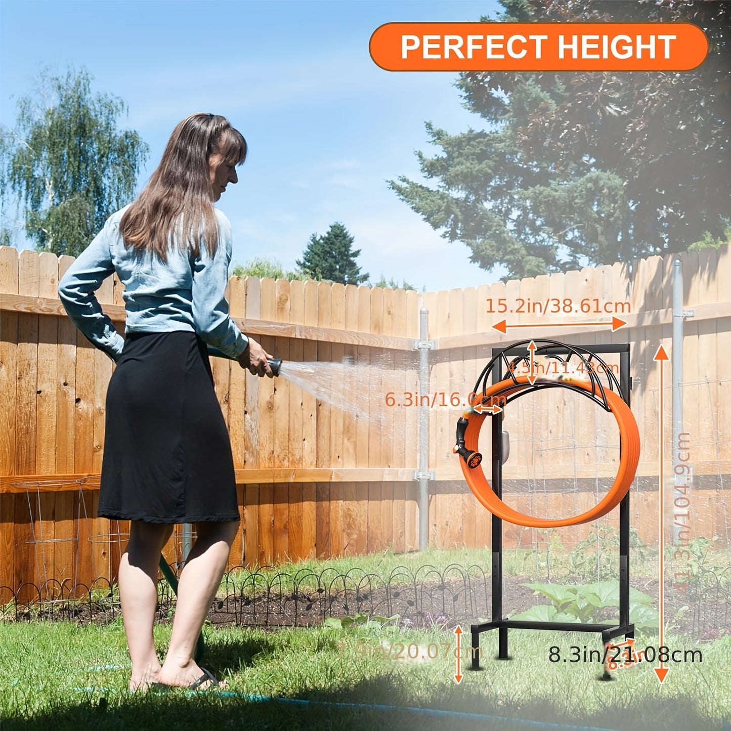 Heavy Duty Freestanding Garden Hose Holder - 1pc Upgraded Metal Hose Stand with 4 Spikes - Detachable Garden Hose Storage Hose Reel Rack, Black