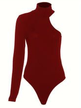 Load image into Gallery viewer, Chic Asymmetric One Shoulder Ribbed Knit Bodysuit - Long Sleeve, Sexy Style for Fall Winter - Form-Fitting, Versatile One Piece Womens Clothing
