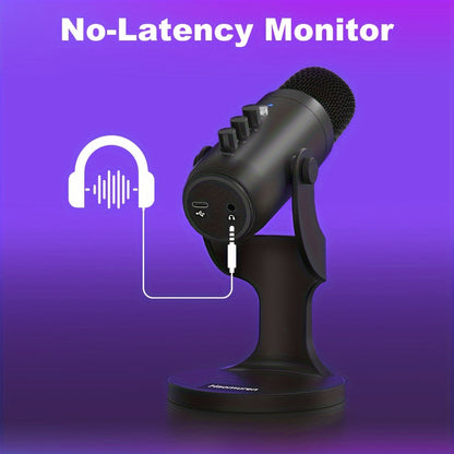 USB Microphone, Condenser Computer PC Mic, Plug&Play Gaming Microphones For PS 4&5.Headphone Output&Volume Control, Mic Gain Control, Mute Button For Vocal, For YouTube Podcast On Mac&WindowsBlack