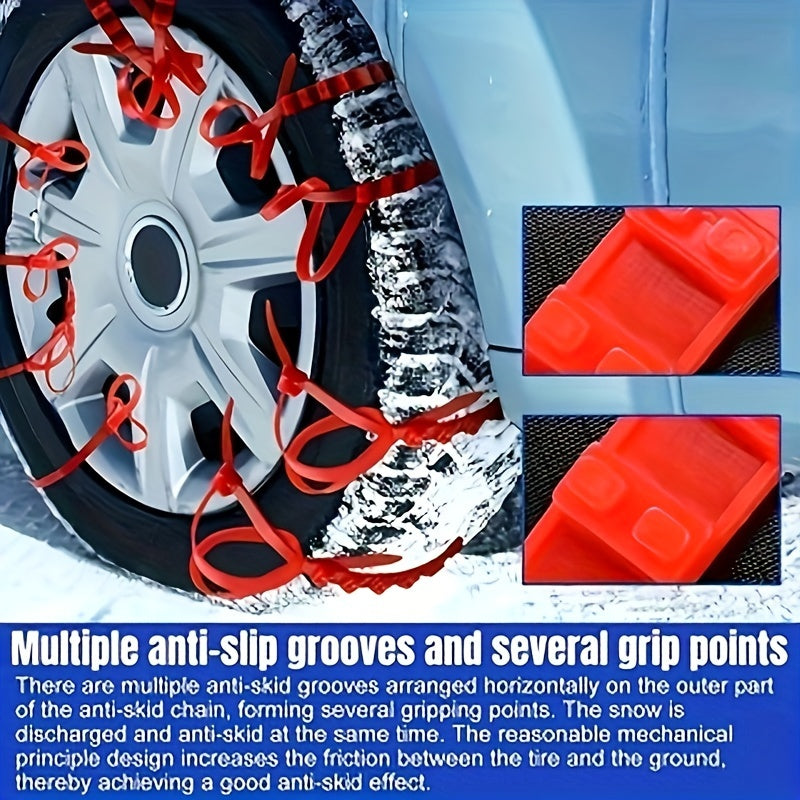 10pcs Set of Men'S Car Accessories PE Snow Chains, Quick 2-Second Disassembly, Emergency Anti-Skid Chains for Cars And Motorcycles, Strong Grip for Winter And Off-Road Traction - Easy to Install, Anti-Skid, Wear-Resistant And