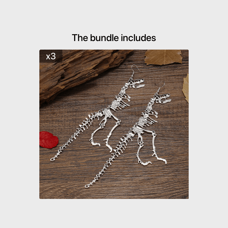 Unique Dinosaur Skeleton Drop Earrings - Vintage-Inspired, Golden Ancient Silver Color, Creative Design, Dangle Earrings for Women, Statement Jewelry, Fashion Accessories