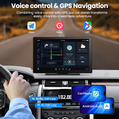 9 Inch Portable Car Stereo, Wireless Car Touch Screen Android Auto With 2.5K Dash Cam, 1080P Backup Camera, Car Audio Receiver With Mirror Link/GPS Navigation/FM
