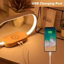 Load image into Gallery viewer, Advanced LED Desk Lamp with Wireless Charger, USB Port, and Multi-Functional Clock - Foldable, Adjustable, and Energy-Efficient - Perfect for Desktop, Bedroom, Bedside, Office, and Study
