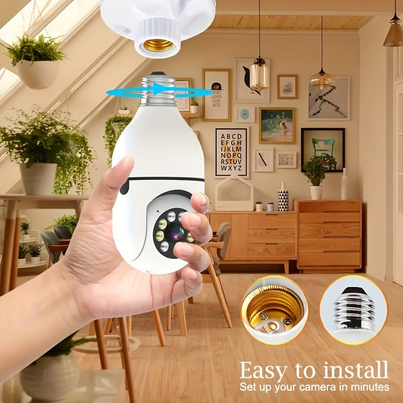 1pc Smart Light Bulb Security Camera, E27 Base, 360° Panoramic View, Motion Detection, Two-Way Audio, Indoor/Outdoor, Enhanced Home Safety