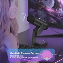 Load image into Gallery viewer, USB Microphone, Condenser Computer PC Mic, Plug&amp;Play Gaming Microphones For PS 4&amp;5.Headphone Output&amp;Volume Control, Mic Gain Control, Mute Button For Vocal, For YouTube Podcast On Mac&amp;WindowsBlack
