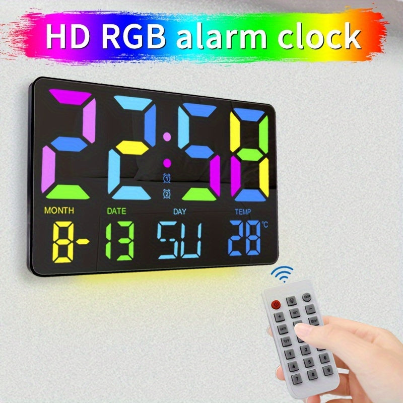 1pc Multifunctional RGB Colorful Digital Remote Control Wall Clock (clock And Remote Control With Button Battery)