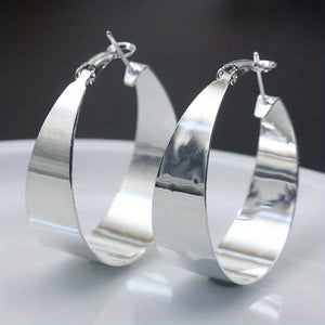 Silvery Big Textured Hoop Earrings Women's Jewelry Silver Plated Female Accessories 1Pair