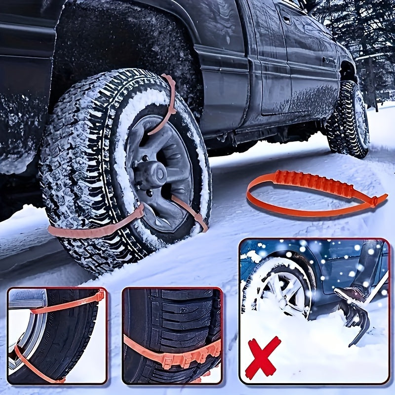 10pcs Set of Men'S Car Accessories PE Snow Chains, Quick 2-Second Disassembly, Emergency Anti-Skid Chains for Cars And Motorcycles, Strong Grip for Winter And Off-Road Traction - Easy to Install, Anti-Skid, Wear-Resistant And