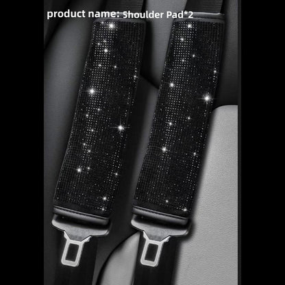 2pack Car Setting Seat Belt Protector Leather Bag Edge Shoulder Protector Car Interior Full Of Artificial Diamonds Modified Decoration Supplies