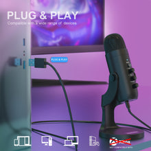 Load image into Gallery viewer, USB Microphone, Condenser Computer PC Mic, Plug&amp;Play Gaming Microphones For PS 4&amp;5.Headphone Output&amp;Volume Control, Mic Gain Control, Mute Button For Vocal, For YouTube Podcast On Mac&amp;WindowsBlack
