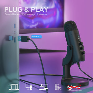 USB Microphone, Condenser Computer PC Mic, Plug&Play Gaming Microphones For PS 4&5.Headphone Output&Volume Control, Mic Gain Control, Mute Button For Vocal, For YouTube Podcast On Mac&WindowsBlack