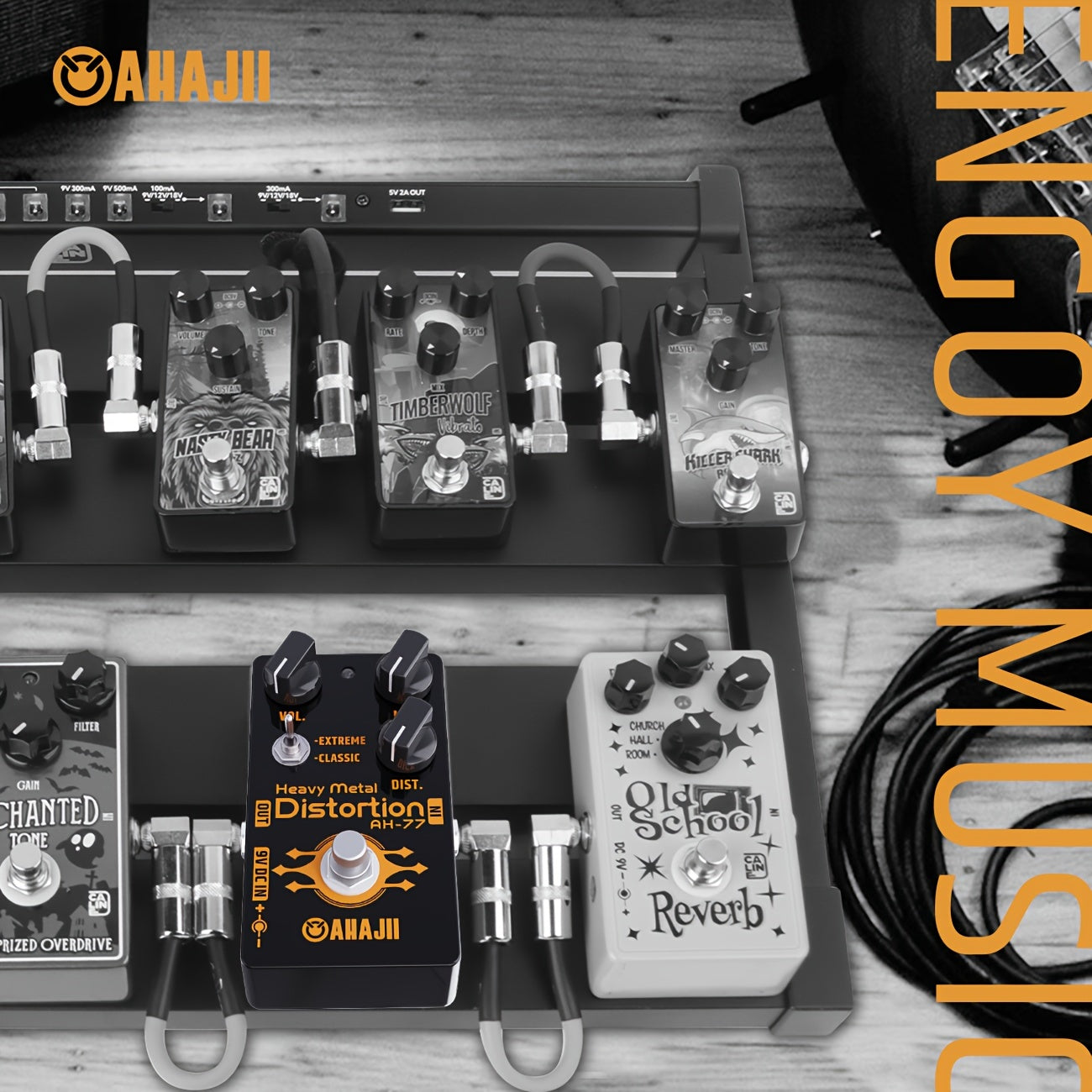 AHAIJI AH-77u High-Gain Distortion Pedal - Heavy Metal Guitar Effects, Black Aluminum Alloy, True Bypass, 3 Control Knobs (Volume, Distortion, Mid), 2-Way Extreme/Classic Selector for Switch, LED Indicator, for High-Quality S