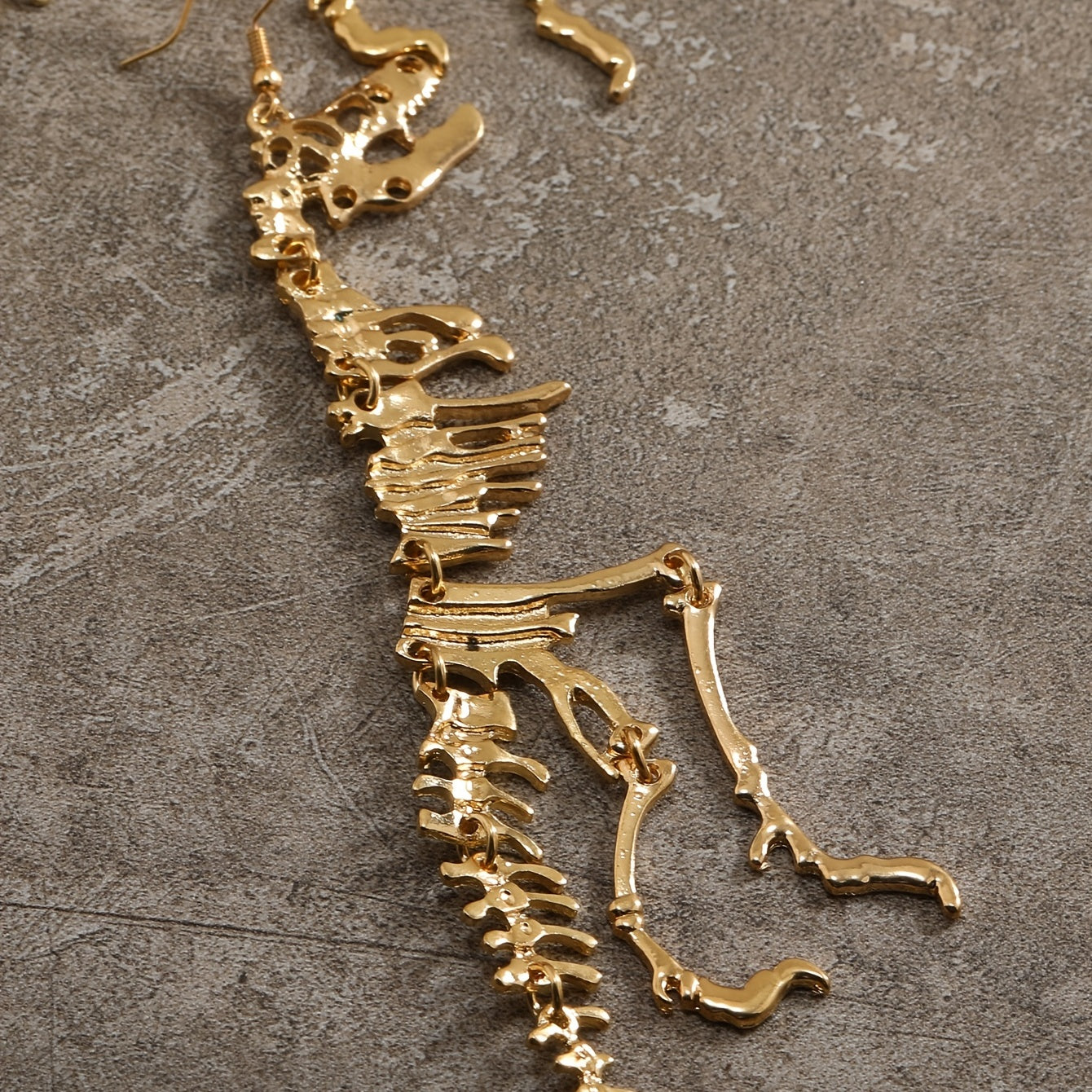 Unique Dinosaur Skeleton Drop Earrings - Vintage-Inspired, Golden Ancient Silver Color, Creative Design, Dangle Earrings for Women, Statement Jewelry, Fashion Accessories