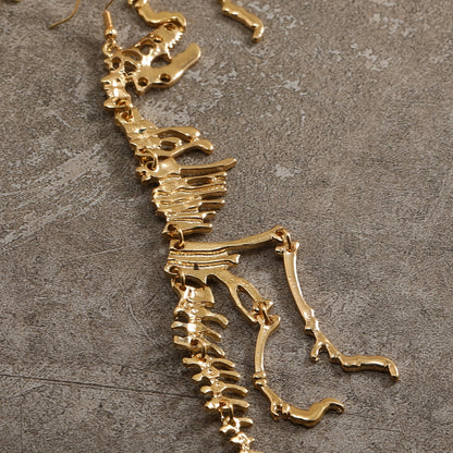 Unique Dinosaur Skeleton Drop Earrings - Vintage-Inspired, Golden Ancient Silver Color, Creative Design, Dangle Earrings for Women, Statement Jewelry, Fashion Accessories