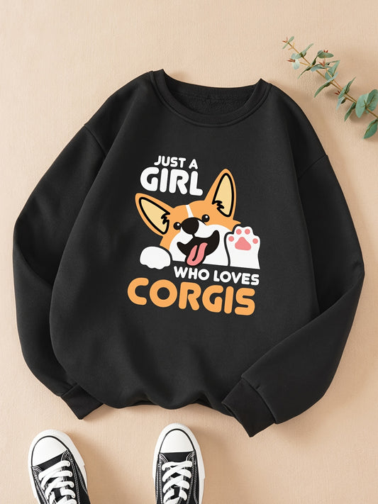 Corgi Print Pullover Sweatshirt - Ultra-Soft and Cozy, Stylish Long Sleeves, Classic Crew Neck Design - Perfect for Transitional Seasons (Spring & Fall), Designed Exclusively for Womens Clothing