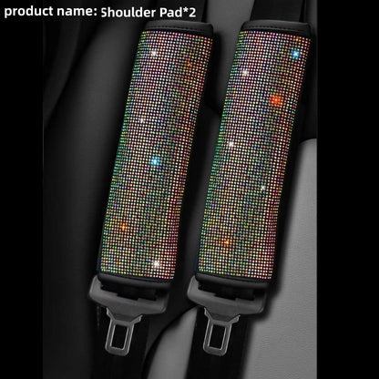 2pack Car Setting Seat Belt Protector Leather Bag Edge Shoulder Protector Car Interior Full Of Artificial Diamonds Modified Decoration Supplies