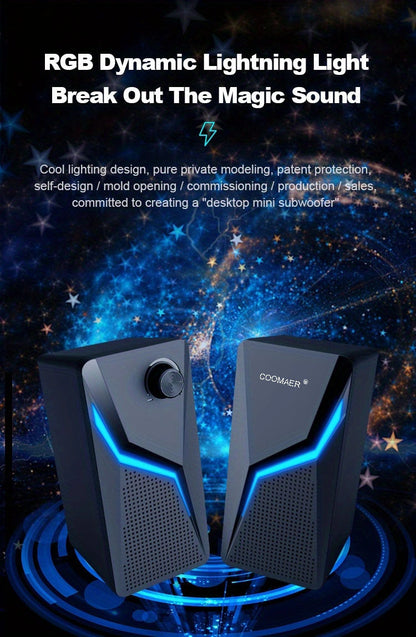 RGB Desktop Speakers, 2.0CH Stereo PC Computer Gaming Speakers 6W Multimedia Monitor Speakers, Volume Control, USB Powered with 3.5mm Cable