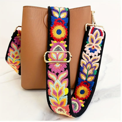 Embroidered Flower Wallet Strap Replacement Crossbody Bag for Handbag Women's Guitar Strap 2 Inch (Approx. 5.1cm) Adjustable Black, DIY Wallet Making