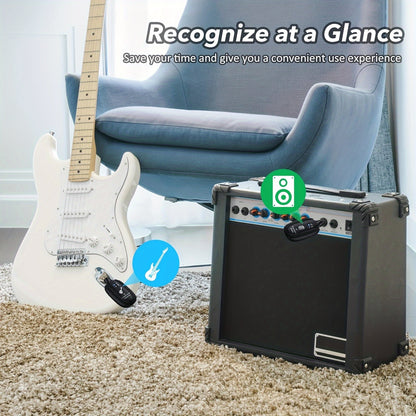 2-Mode A8 Wireless Guitar System with Built-in Rechargeable Lithium Battery, Audio Wireless Transmitter and Receiver for Acoustic Guitar, Bass, Violin, Keyboard, Electric Instruments - Black