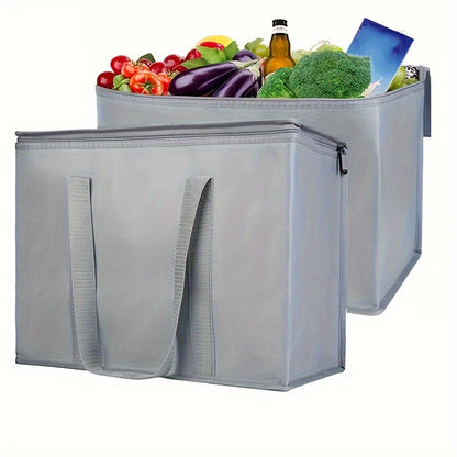 2 Pack XXL Cooler Bag And Insulated Grocery Bags For Food Delivery, Collapsible Cooler. Reusable Shopping Bags For Groceries With Zippered Top, Foldable, Heavy-Duty, Stands Upright