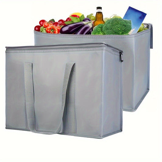 2 Pack XXL Cooler Bag And Insulated Grocery Bags For Food Delivery, Collapsible Cooler. Reusable Shopping Bags For Groceries With Zippered Top, Foldable, Heavy-Duty, Stands Upright
